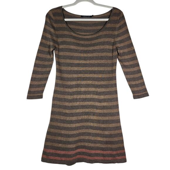 Peruvian Connection Dress Womens Small Brown Gray Striped Pima Cotton Knit - Picture 1 of 10